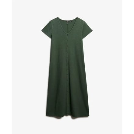 Superdry - Jersey midi-jurk met korte mouwen en knoopsluiting - Dames - Jurken