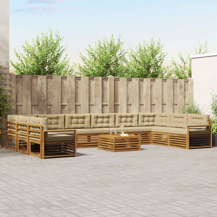 vidaXL - Sofa-Sets - 11 - st - Natuurlijk - en - Beige - Massief - Acacia - Hout