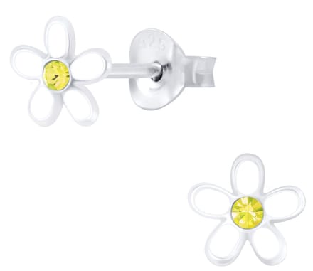 Joy|S - Zilveren bloem oorbellen - wit geel - 7 mm