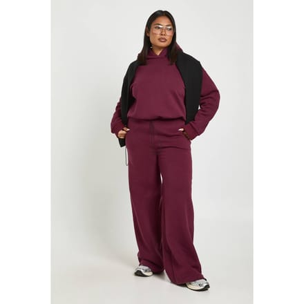 boohoo Dames Plus Toggle Joggers met wijde pijpen | Berry | Maat: 16