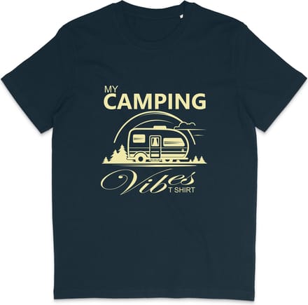 Heren en Dames T Shirt - Kamperen Camping Caravan - Blauw - M