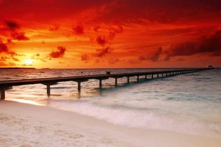 Fotobehang - Jetty in Sunset 375x250cm - Vliesbehang