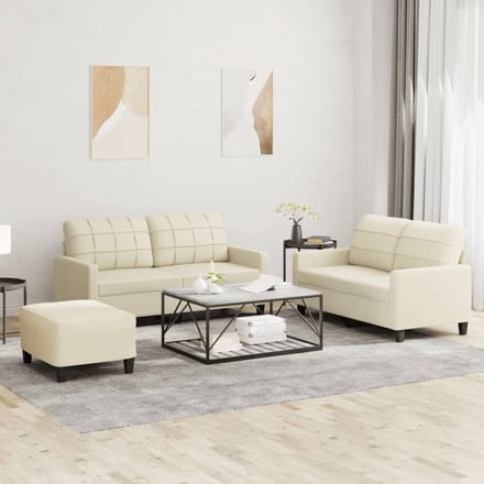 vidaXL - 3-delige - Loungeset - met - kussens - kunstleer - crème
