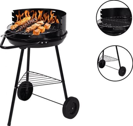 Barbecue - BBQ - Rond - Half open - Verrijdbaar - 41,5x70x41,5cm - Zwart grijs