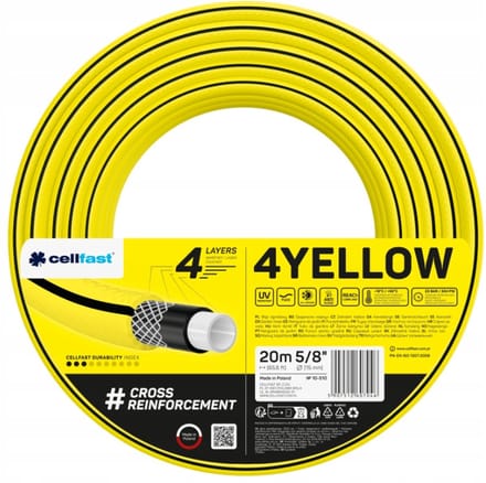Cellfast Tuinslang 4 Geel 5/8'' 20m - Duurzaam en UV-bestendig