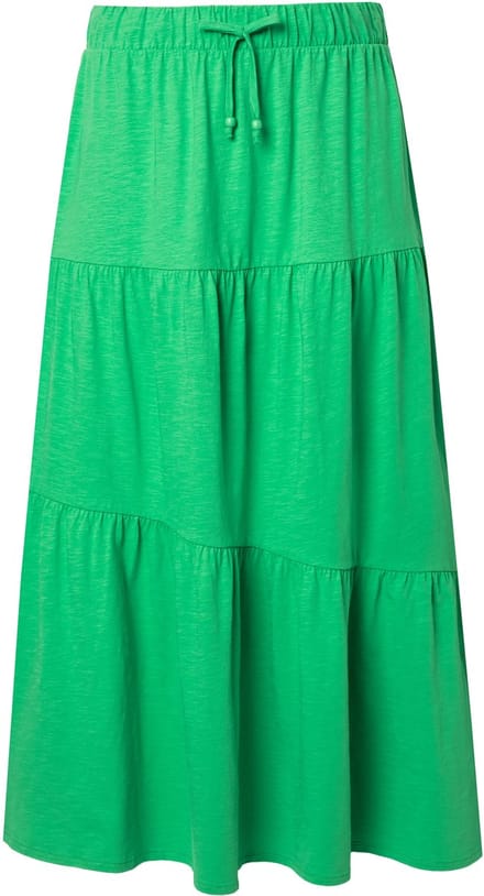Ulla Popken - Dames - Jersey maxi-rok volantlaagjes A-lijn elastische tailleband - Grasgroen - Maat 42+