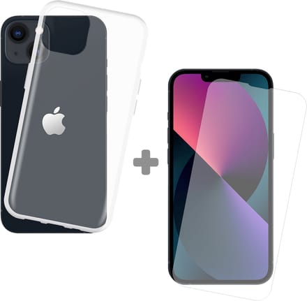 Just in Case soft TPU Hoesje + Tempered Glas Screenprotector geschikt voor iPhone 13 - Transparant
