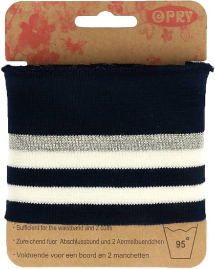 OPRY BOORD EN MANCHETTEN ELASTISCH - BLAUW, WIT - 6,5CM - 1,1M.