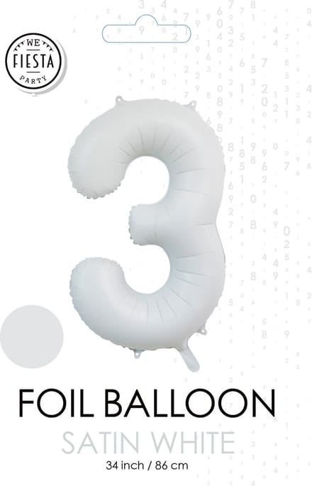 folieballon cijfer 3 mat wit metallic