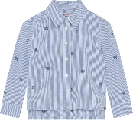 Noppies - Blouse - Streepmotief - Opstaande kraag - Light Blue - Maat 128
