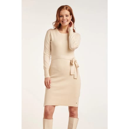 Smashed Lemon 24622 beige gebreide jurk met ronde hals |