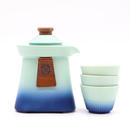 Temple theepotset & drie kopjes - Blue Heaven - cadeau geschenkset vrouwen geschenkset mannen