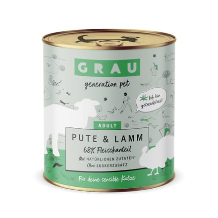 GRAU Smulpotje Graanvij 6 x 800 g Kattenvoer - Kalkoen & Lam