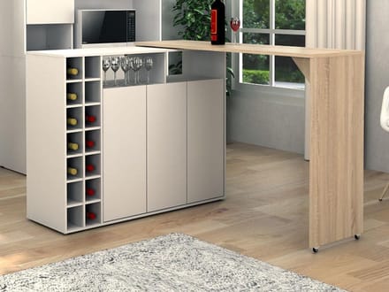 Vente-unique Draaibaar barmeubel met opbergruimte - Wit en naturel - VINALO