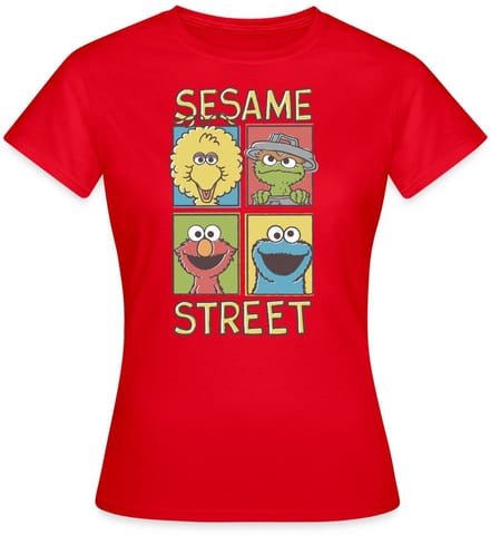 Sesamstraat Bibo Oscar Elmo Koekiemonster T-Shirt Dames