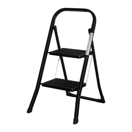 IVOL Huishoudtrap 2 treden - Keukentrap Inklapbaar - Zwart - Antislip - Max. hoogte 47 cm