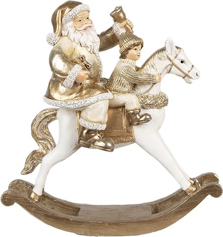 Clayre & Eef Beeld Kerstman 21x8x21 cm Goudkleurig Wit Polyresin Kerstdecoratie