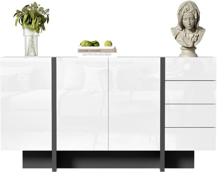 Dressoir - 2 Deuren en 4 Lades - Hoogglans Afwerking - Modern - Wit