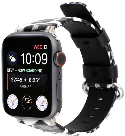 Leren bandje - Apple Watch 42mm 44mm 45mm - wit-grijs leopard - klassieke gesp