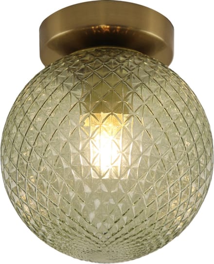 Olucia - JOHNSON - Plafondlamp - Groen / Messing - Vorm: Bol