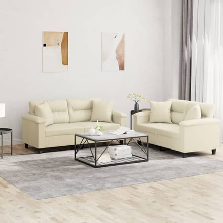 vidaXL - 2-delige - Loungeset - met - kussens - kunstleer - crèmekleurig