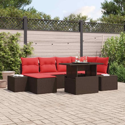 vidaXL - Tuinbank - Set - 7 - st - Bruin - en - Rood - poly - rattan