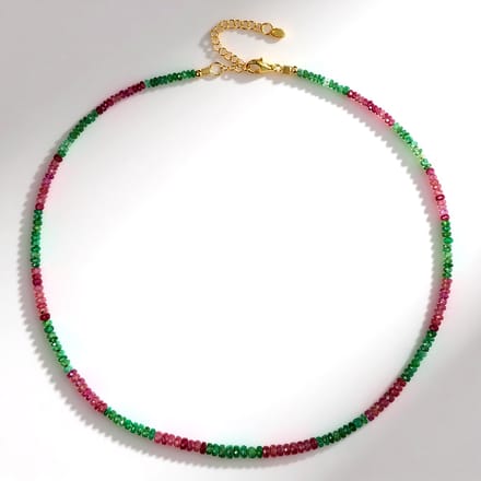 Cavill - Zilveren Halsketting 925 Verguld - Braziliaanse Smaragd 0 217 ct & Madagaskar Robijn 0 310 ct - Verstelbare Damesketting