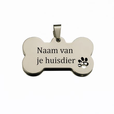 Naamplaatje hond - (5,0x3,5 cm) - Model L - Hondenpenning - Laser gegraveerd - Gepersonaliseerd - RVS