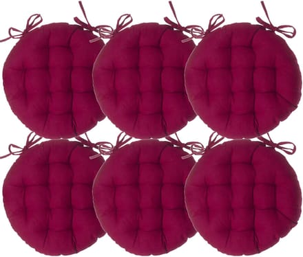 Atmosphera Tuinstoelkussen - 6x - donkerrood - katoen - 38 x 38 x 6.5 cm - wicker zitkussen rond