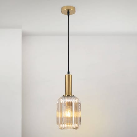 ORION Hanglamp Carneval, antiek messing/amber, Ø 14 cm, glas
