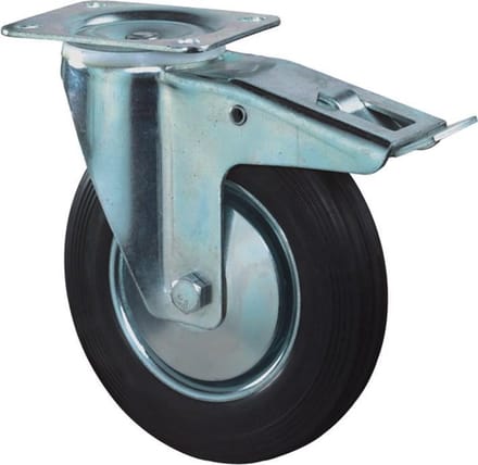 Zwenkwiel met plaat + rem zwart