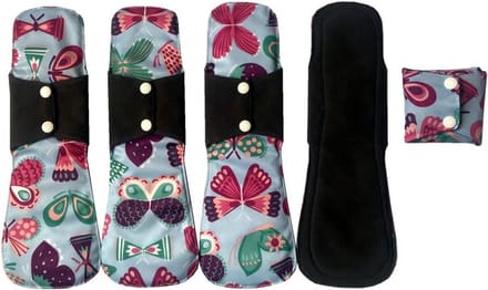 5x Herbruikbaar Maandverband Zware Flow - 30,5 cm - Wasbaar Zwart Bamboe