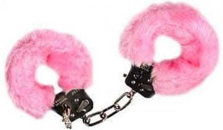 Metalen handboeien met roze imitatie bont (incl. 2 sleutels)