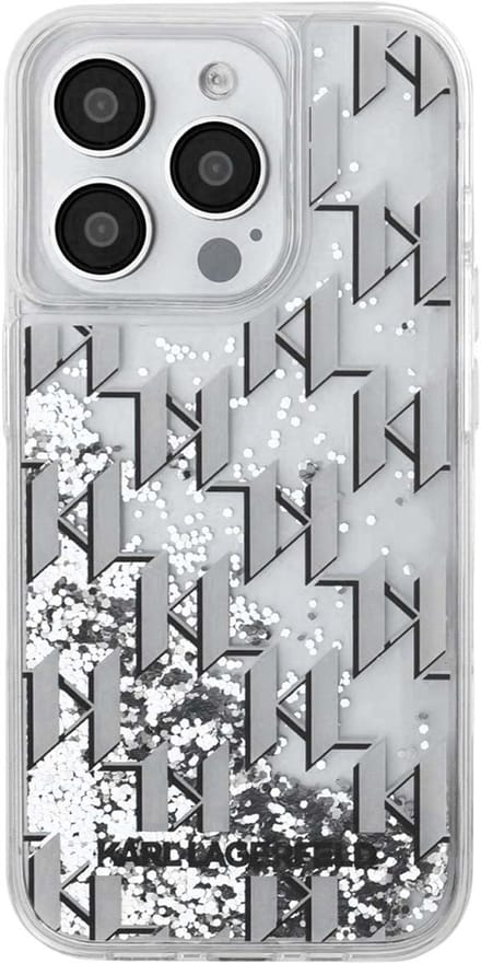 Karl Lagerfeld Back Cover - iPhone 15 Pro Max - Wit - Schokabsorberend met glitter en monogram