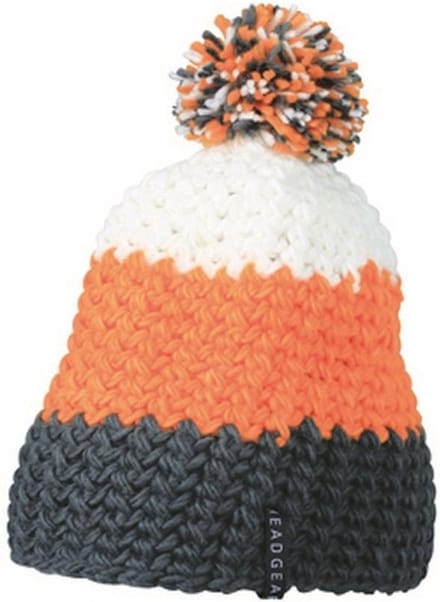 Myrtle Beach - Unisex Gehaakte Muts met Pompom (Grijs/Oranje)