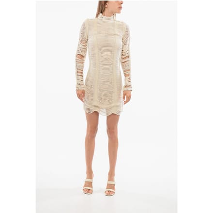 Lange meshjurk met mouwen in beige