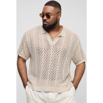 Plus Boxy Oversized Knit Polo T-Shirt | Taupe | Size 3XL