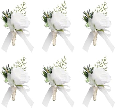 Rozen Boutonnieres - Bruiloft Corsages - Bruiloft Accessoires - Met Broche Bevestiging - 6 stuks - Wit