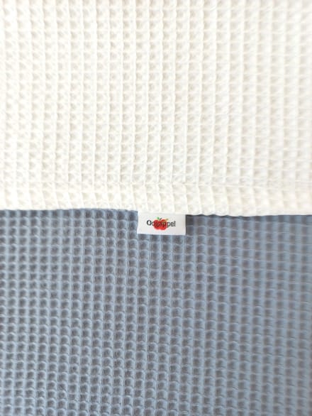 Oogappel Dubbele Wafelstof Ledikantdeken Licht Jeans-Blauw-Offwhite