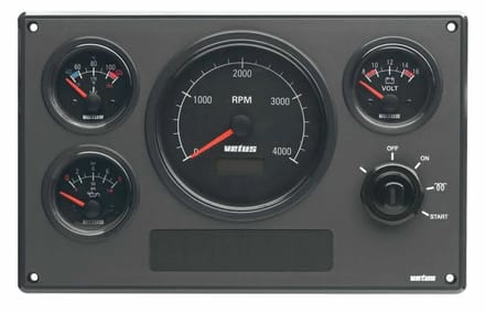VETUS MP34KBS2 Motorinstrumentenpaneel - 12V, 4 zwarte meters, IP64 | MP34KBS2