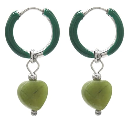 Dielay - Oorringen met Jade - RVS - 1x2,5 cm - Zilverkleurig