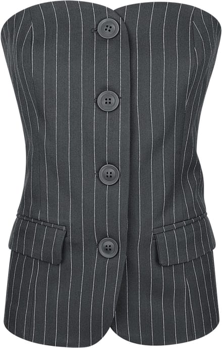 Gimme - Pinstripe Corset Top – Gestreept Korset – Modieuze Mouwloze Top met Gestructureerde Look - Grijs - Maat M