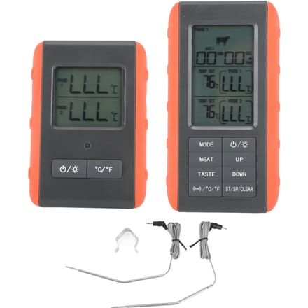 Vleesthermometer met Dubbele Sonde Digitale HTN Scherm Temperatuuralarm Draadloze BBQ Grill black