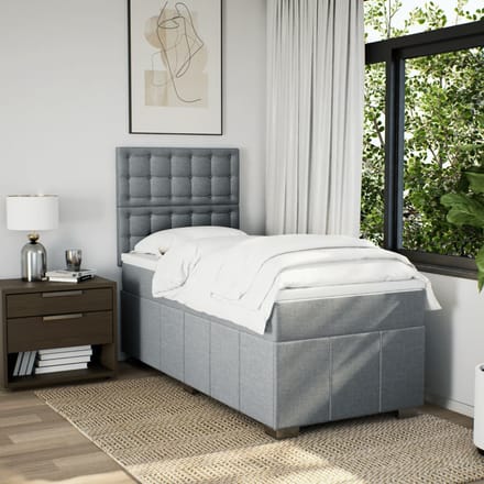 vidaXL - Boxspring - met - matras - stof - lichtgrijs - 90x200 - cm