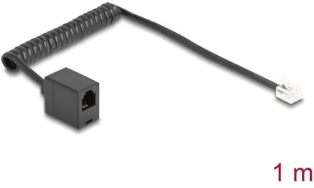 Delock Telephone Cable / Coiled Cable RJ11 plug to RJ11 jack black 1 m