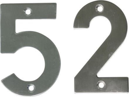 AMIG Huisnummer 52 - massief Inox RVS - 10cm - incl. bijpassende schroeven - zilver