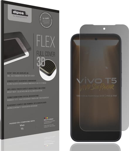dipos FLEX – Matte Privacy Screenprotector geschikt voor Vivo T5 | Volledige Schermbescherming | Case-Friendly