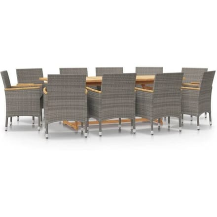 vidaXL - 11-delige - Tuinset - met - kussens - grijs