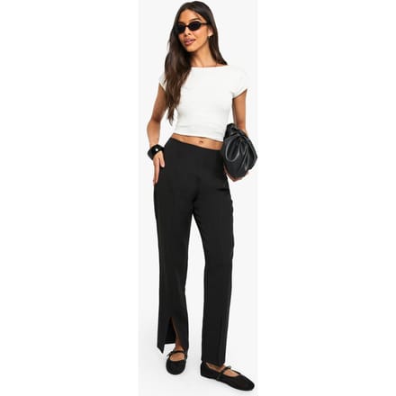 boohoo Dames Split Front Slim Fit Tailored Trousers | Zwart | Maat: 44