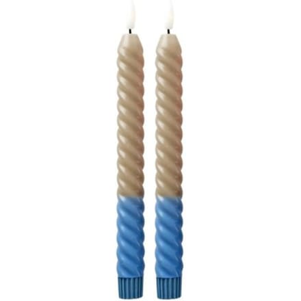 Rice led spiraal kaars sand & dove blue, set van 2
